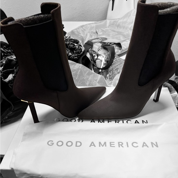 Good American Shoes - NIB GOOD AMERICAN
High Kickstand Suede Bootie, Brown, Size 9
